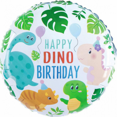 Balon din folie 46 cm cu dinozauri Happy Dino Birthday foto