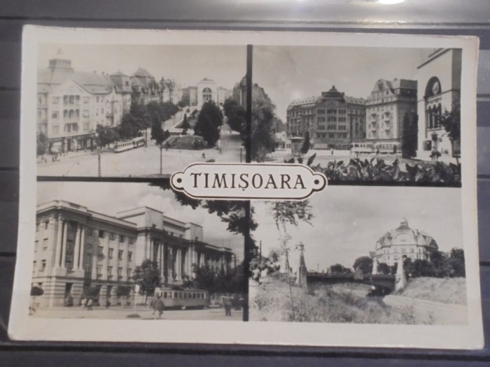 R.P.R. - TIMISOARA - 4 POZE DIN ORAS - EDITURA COMBINATUL POLIGRAFIC CASA SCINTEII - 1957 - DESTINATA FOCHT NICOLAIE, U.M. 03503/R1, BUCURESTI -
