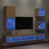 vidaXL Unități de perete TV cu LED-uri, 5 piese, stejar sonoma, lemn