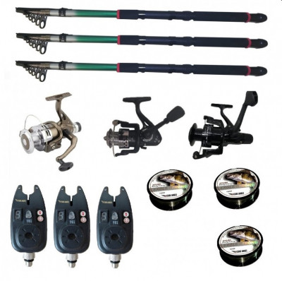 Set pescuit sportiv cu 3 lansete de 2.7 m Gold Shark, 3 mulinete, 3 senzori si 3 gute foto