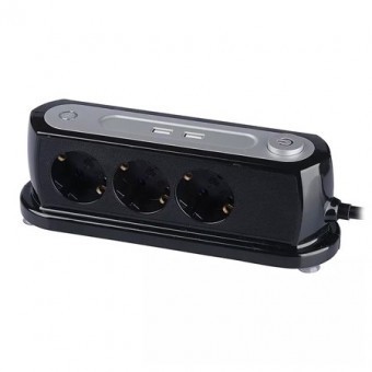 PRELUNGITOR 3CAI + 2USB 1.4M (3G1.5MM2) - NEGRU foto