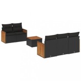 Set mobilier de gradina cu perne, 6 piese, negru, poliratan