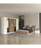 Dormitor Complet Crem Imperial, Pat 160x200 cm, Dulap 250x200, Noptiere 48cm