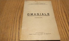 I. DUMITRESCU-PIETRARI (dedicatie-autograf) - Omagiale - versuri Editura Tipografia Cooperativa &quot;Litera Crestina&quot;, 1940, 32 p.; coperta originala