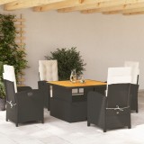 Cumpara ieftin Set mobilier de grădină cu perne, 5 piese, negru, poliratan