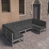 vidaXL Set mobilier de grădină cu perne, 6 piese, gri, lemn masiv pin 3077176