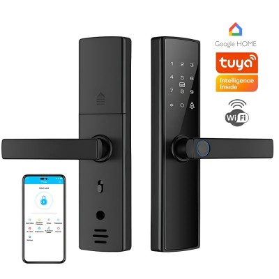 Incuietoare inteligenta smart cu amprenta, CUANTIS, bluetooth, Wi-Fi, cod PIN, card RFID, cheie, control prin aplicatie TTLock, Google Smart Home, ala foto