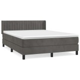 Cumpara ieftin Pat box spring cu saltea, gri inchis, 140x190 cm, catifea