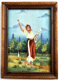 Tarancuta cu fuior - pictura ulei pe carton anii 50, rama tablou 28 x 39 cm