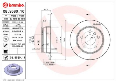 BREMBO 08.9580.11 PRIME LINE - UV Coated Disc frana foto