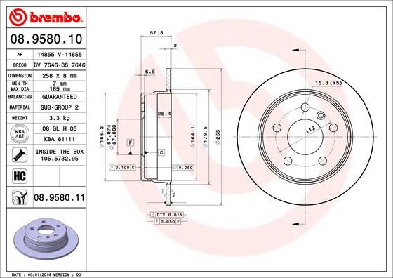 BREMBO 08.9580.11 PRIME LINE - UV Coated Disc frana