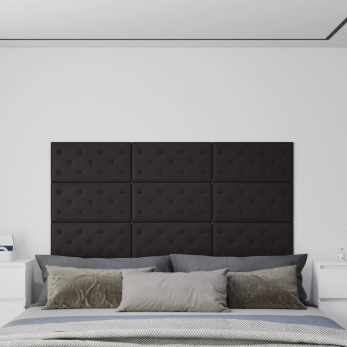 Panouri de perete 12 buc. negru, 60x30 cm, piele eco 2,16 m&sup2; GartenMobel Dekor