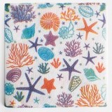 Șervețele de masă, 1 strat, 33x33 cm, 80 buc, albe cu pești și stele de mare, CMCLASS