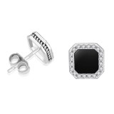 Cumpara ieftin Cercei argint 925, JW1412, model patrat cu piatra neagra, placati cu rodiu