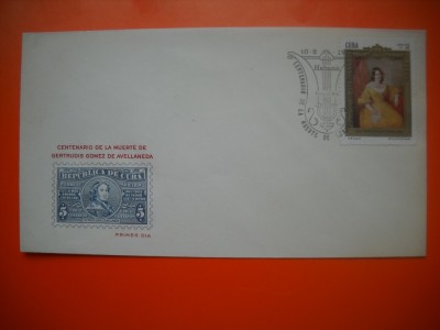 HOPCT PLIC FDC S NR 372 GERTRUDIS GOMEZ DE AVELLADENA COMEMORARE 1973 CUBA foto