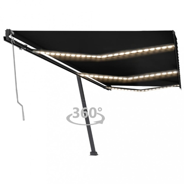 Copertină automată cu senzor v&acirc;nt &amp; LED, antracit, 600x350 cm
