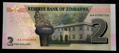 Zimbabwe 2 Dollars $ dolari 2019 UNC necirculata ** foto