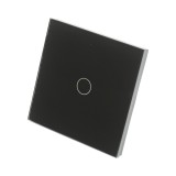 Intrerupator touch simplu cap scara negru 220V cu indicator luminos, rama din sticla 86x86x34mm