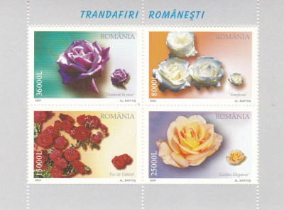 ROMANIA 2004 LP 1661 a TRANDAFIRI ROMANESTI BLOC DE 4 TIMBRE MNH foto