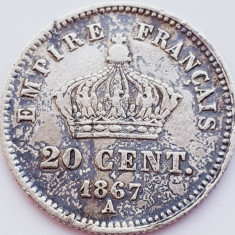 252 Franta 20 centimes 1867 Napoleon III km 808 argint