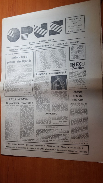 ziarul opus 30 martie 1990-articol despre basarabia si &quot; imparatul eminescu&quot;