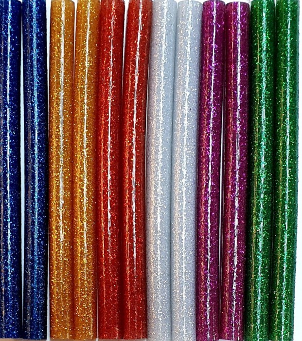 Set 12 baghete de silicon colorate cu sclipici diametru 7 mm si lungime 10 cm