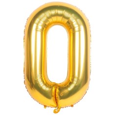 Balon din folie flippy, cifra 0, 81 cm, pentru aer sau heliu, bulk, auriu