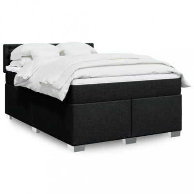 vidaXL Pat box spring cu saltea, negru, 140x190 cm, textil 3288199 foto