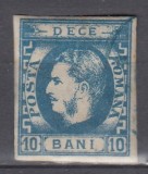 ROMANIA1869 LP 26 REGELE CAROL I CU FAVORITI 10 BANI ALBASTRU POINCON STAMPILAT
