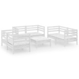 Set mobilier de gradina, 7 piese, alb, lemn masiv de pin