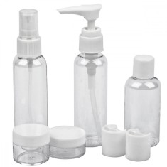 Set 7 Recipiente calatorie cu gentuta, Rezistente la scurgeri, Reutilizabile, 60ml, 50ml, 15ml, 11ml