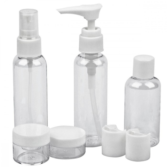 Set 7 Recipiente calatorie cu gentuta, Rezistente la scurgeri, Reutilizabile, 60ml, 50ml, 15ml, 11ml