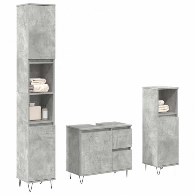 Set mobilier de baie, 3 piese, gri beton, lemn compozit foto
