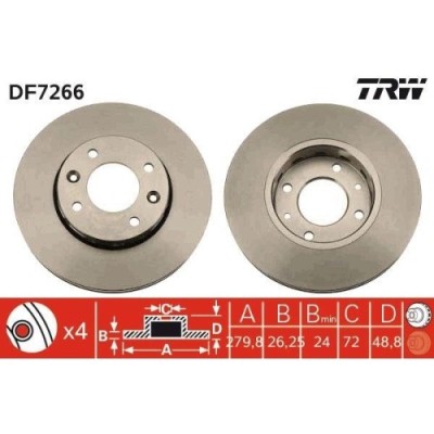 Set disc frana Kia Carens I (Fc) 09.98-10.02, Carens 2 Mpv (Fj) 07.02-03.13, Fata, 280X26mm, ventilat, TRW foto