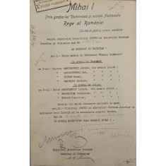 Brevet REGELE MIHAI I, MIRON CRISTEA, BUZDUGAN, DOCUMENT DE CANCELARIE, SEMNATURI ORIGINALE, CRIZA DINASTICA - REGENTA, 1928