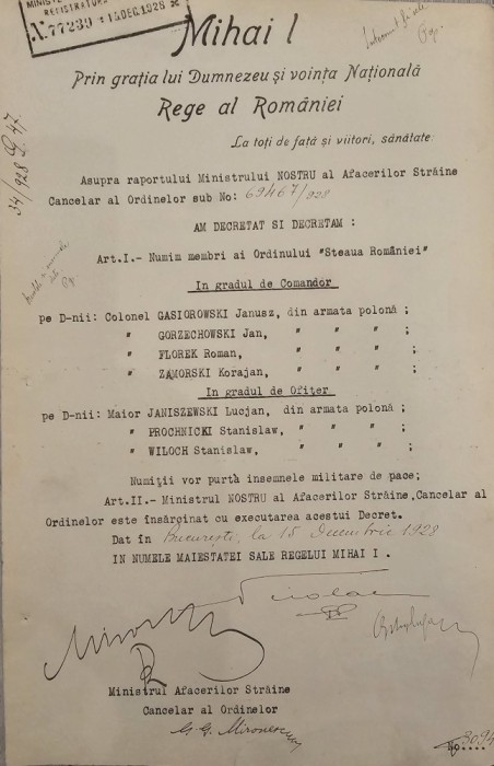 Brevet REGELE MIHAI I, MIRON CRISTEA, BUZDUGAN, DOCUMENT DE CANCELARIE, SEMNATURI ORIGINALE, CRIZA DINASTICA - REGENTA, 1928