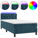 Cumpara ieftin Pat continental cu saltea&amp;LED albastru inchis 80x200 cm catifea