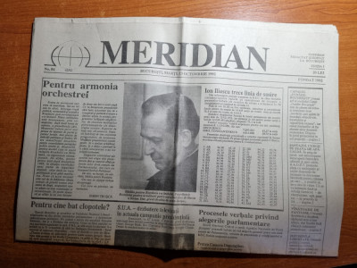 ziarul meridian 13 octombrie 1992-ion iliescu reales presedintele romaniei foto