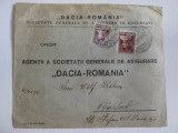Rar! Plic cu antetul Societatii Generale de Asigurare Dacia-Romania 1930, Circulata, Focsani, Printata