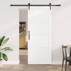 Ușă glisantă Alb și negru 86 x 211 cm Lemn masiv de pin și oțel