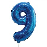 Balon Petrecere Folie, Nr. 9, Culoare Albastru Metalizat, Dimensiune 60 cm