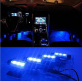 Lumini pentru picioare, auto, 4 module a cate 3 leduri, lumina albastra, Universal