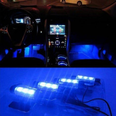 Lumini pentru picioare, auto, 4 module a cate 3 leduri, lumina albastra