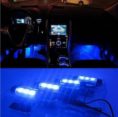 Lumini pentru picioare, auto, 4 module a cate 3 leduri, lumina albastra foto