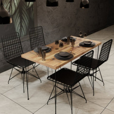 Set masa cu 4 scaune, Dragon, Nmsymk001 , pal melaminat/metal, stejar/negru
