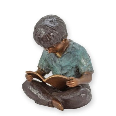 Baietel citind-statueta din bronz pictat TBA-177 foto
