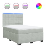 Cumpara ieftin Pat box spring cu saltea, gri deschis, 140x200 cm, catifea