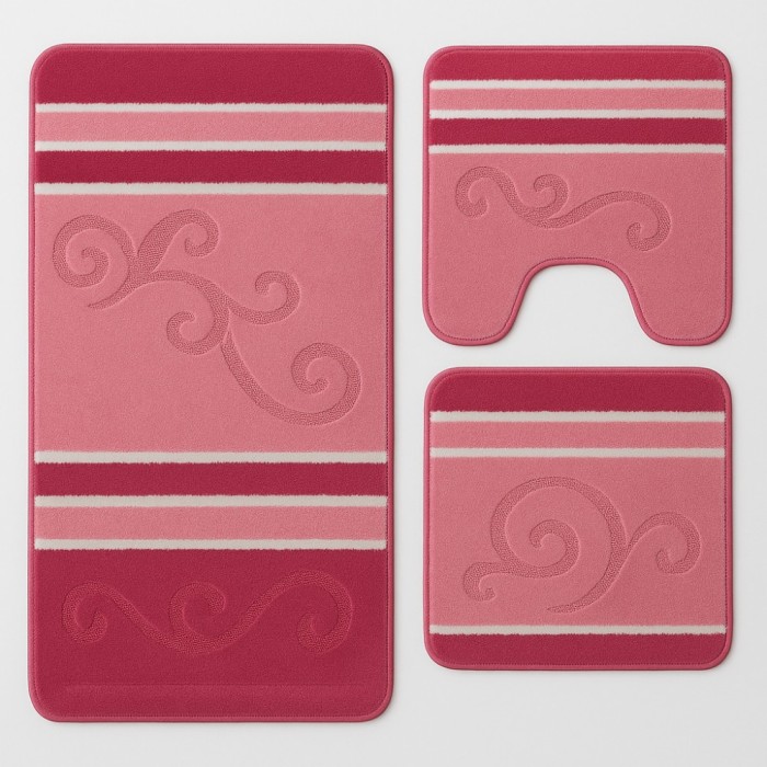 Set covorase baie 3 piese Model Liniar , Fucsia 60x100cm