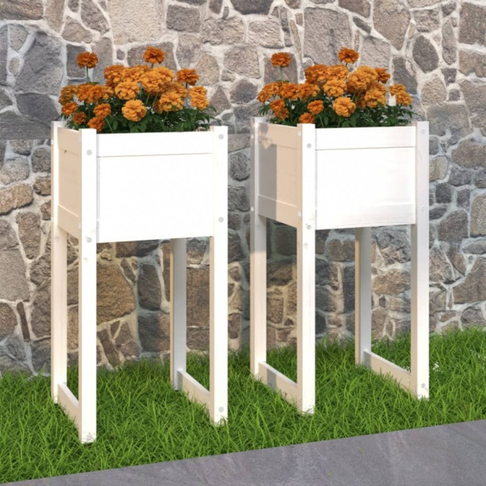 Gossi jardiniere, 2 buc., alb, 40x40x81 cm, lemn masiv de pin