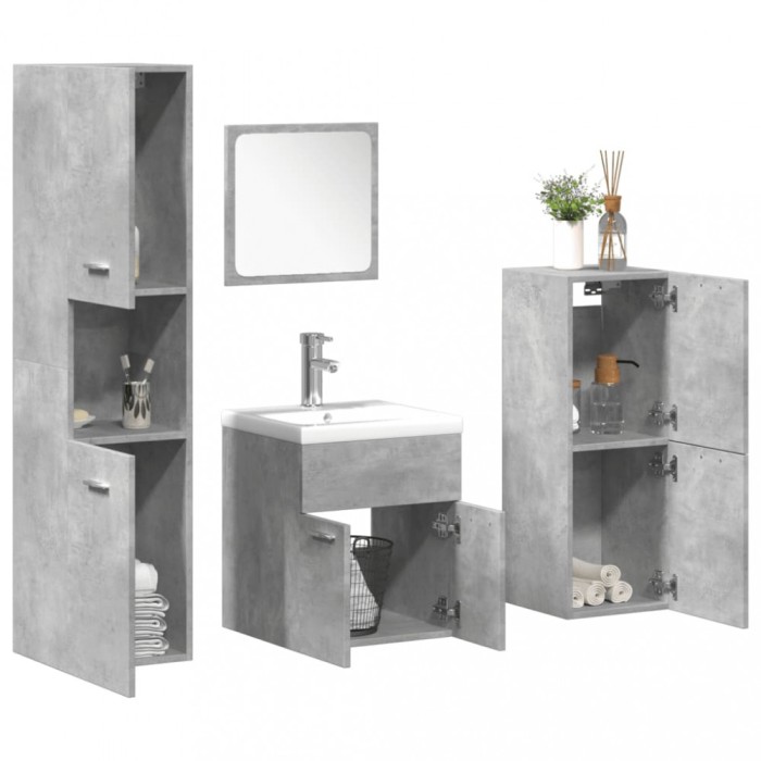 vidaXL Set mobilier de baie, 5 piese, gri beton, lemn prelucrat 3324876